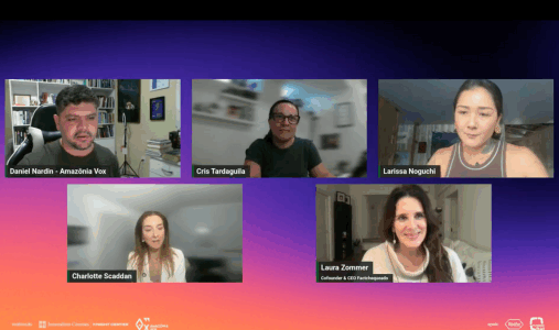Five screens of people in a video chat