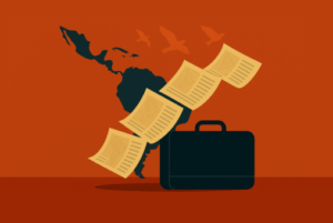 Suitcase in front of map of Latam